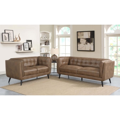 Coaster Thatcher 2-piece Upholstered Button Tufted Living Room Set Brown Model 509421-S2