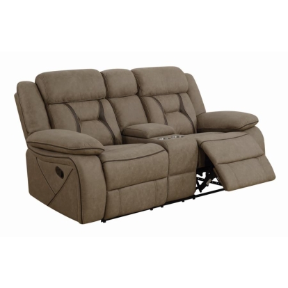 Coaster Higgins Pillow Top Arm Motion Loveseat with Console Tan Model 602265