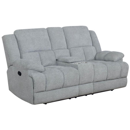 Coaster Waterbury Upholstered Motion Loveseat with Console Grey Model 602562