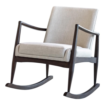 Coaster Solid Back Upholstered Rocking Chair Beige and Walnut Model 603307