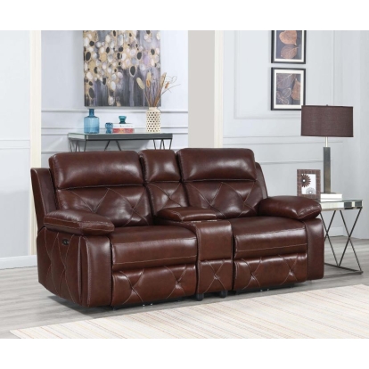 Coaster Chester Upholstered Power Reclining Seat and Power Headrest Loveseat with Console Chocolate Model 603442PP