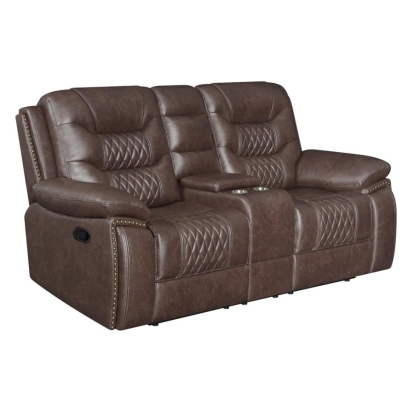 Coaster Flamenco Tufted Upholstered Motion Loveseat with Console Brown Model 610202