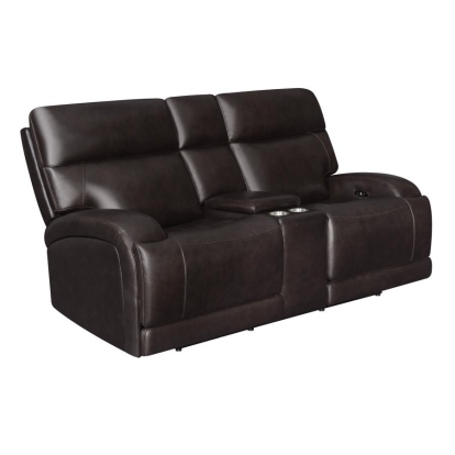 Coaster Longport Upholstered Power Loveseat with Console Dark Brown Model 610482P