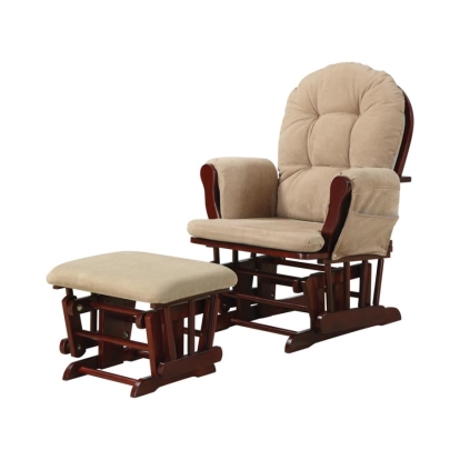 Coaster Maribel Upholstered Glider Rocker with Ottoman Tan Model 650010