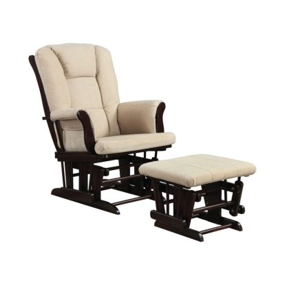 Coaster Midge Upholstered Glider with Ottoman Beige and Espresso Model 650011