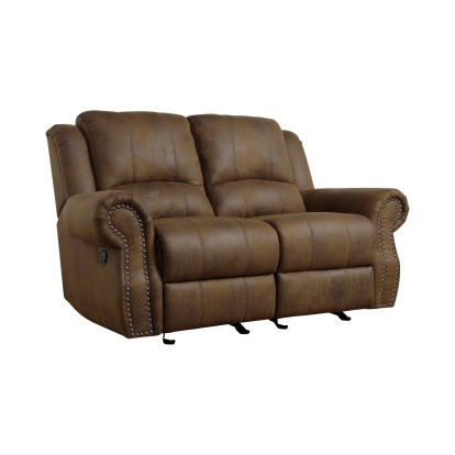 Coaster Sir Rawlinson Rolled Arm Glider Loveseat with Nailhead Trim Buckskin Brown Model 650152
