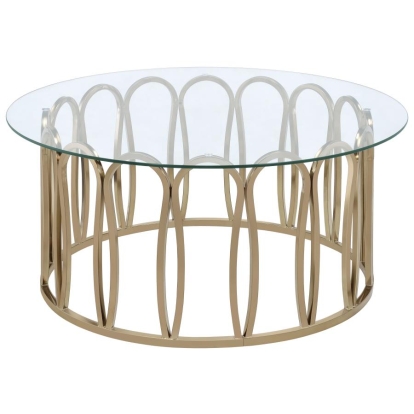 Coaster Monett Round Coffee Table Chocolate Chrome and Clear Model 708058