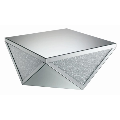 Coaster Gunilla Square Coffee Table with Triangle Detailing Silver and Clear Mirror Model 722508