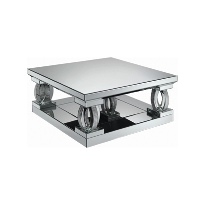Coaster Amalia Square Coffee Table with Lower Shelf Clear Mirror