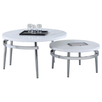 Coaster Avilla Round Nesting Coffee Table White and Chrome Model 722968