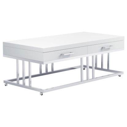 Coaster Dalya 2-drawer Rectangular Coffee Table Glossy White and Chrome Model 723138