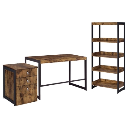 Coaster Estrella 3-piece Rectangular Writing Desk Set Antique Nutmeg and Gunmetal Model 800655-S3