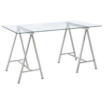 Coaster Patton World Map Writing Desk Nickel and Printed Clear Model 801504