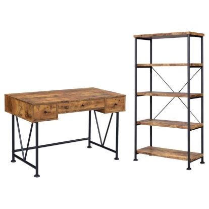 Coaster Analiese 2-piece 3-drawer Writing Desk Set Antique Nutmeg and Black Model 801541-S2