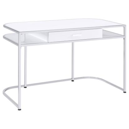 Coaster Ember 1-drawer Writing Desk White High Gloss and Chrome Model 803401