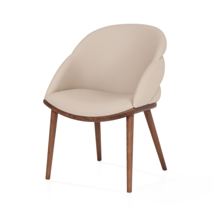 Modrest Michael - Mid-Century Modern Beige Vegan Leather + Walnut Dining Chair Dining Chair Beige furniture-00181586 Vig Furniture VGCS-CH-23010-BGE