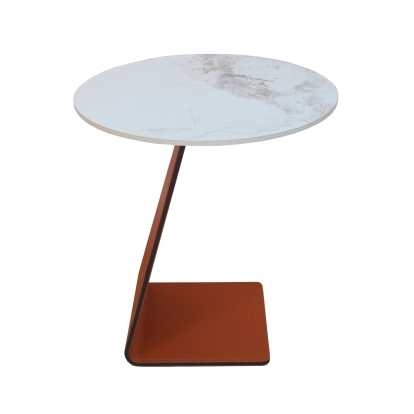 Modrest Merkel - Modern Ceramic + Leather End Table End Table Cognac furniture-00181890 Vig Furniture VGYF-CT-282