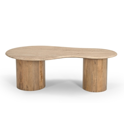 Modrest Sanford - Modern Travertine Marble + Wood Freeform Coffee Table Coffee Table Beige furniture-00182002 Vig Furniture VGBR-SBA-4786