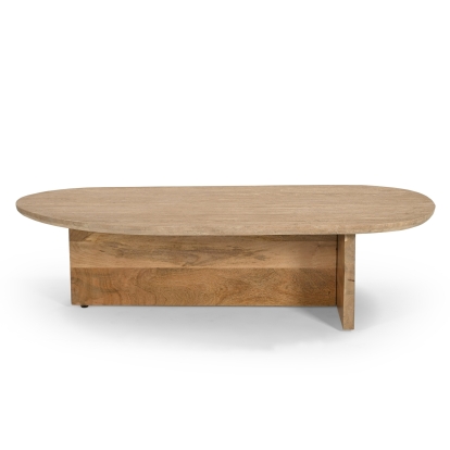 Modrest Chisholm - Modern Travertine Marble + Wood Freeform Coffee Table Coffee Table Beige furniture-00182008 Vig Furniture VGBR-SBA-2536