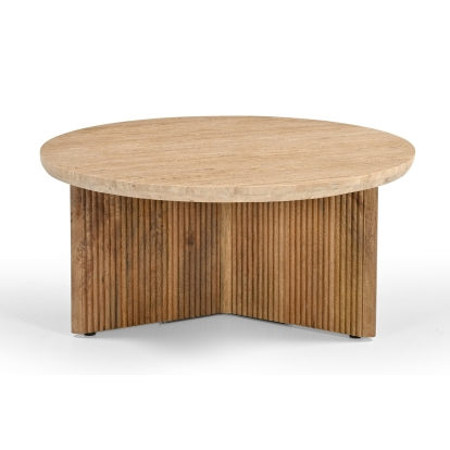 Modrest Pawnee - Modern Travertine Marble + Wood Round Coffee Table Coffee Table Beige furniture-00182017 Vig Furniture VGBR-SBA-2706-78