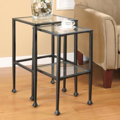 Coaster Leilani 2-piece Glass Top Nesting Tables Black