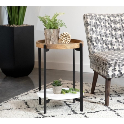 Coaster Adhvik Round Accent Table with Marble Shelf Natural and Black Model 931218