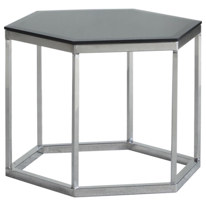 Coaster Hexagon Glass Top Accent Table Black and Silver Model 934148