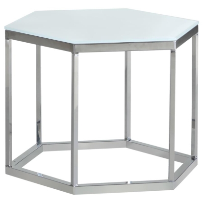 Coaster Hexagon Glass Top Accent Table White and Silver Model 934149