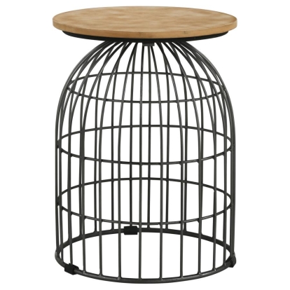 Coaster Bernardo Round Accent Table with Bird Cage Base Natural and Gunmetal Model 935860