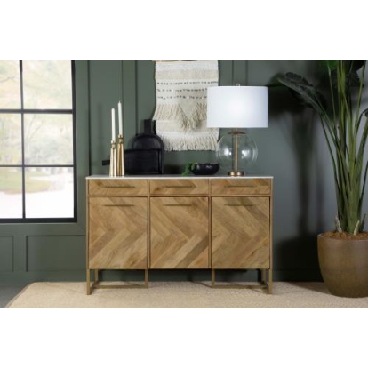 Coaster Keaton 3-door Accent Cabinet with Marble Top Natural and Antique Gold