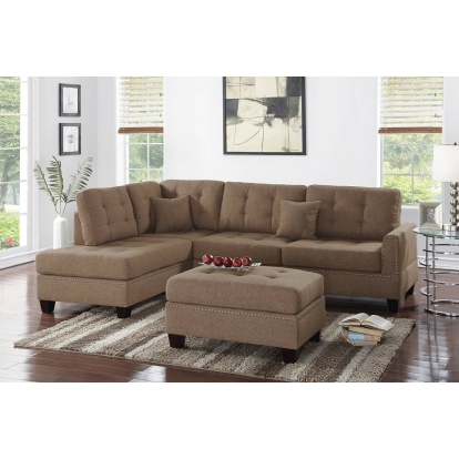 Poundex 3Pc Reversible Sectional Sofa Set With Ottoman Model F6504