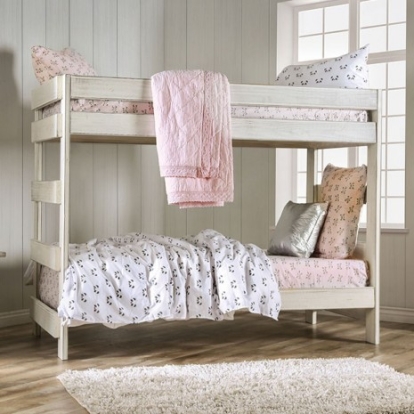 Furniture Of America Arlette Rustic Pine Wood, Others White Twin/Twin Bunk Bed | AM-BK100WH-BED-SLAT