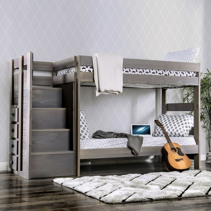Ampelios Rustic Gray T/T Bunk Bed with 2 Slat Kits (*Mattress Ready) Model AM-BK102GY-BED-SLAT by Furniture of America
