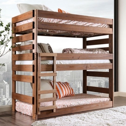 Furniture of America Pollyanna Rustic Pine with Wood Mahogany Twin Triple Decker Bed Model AM-BK500-BED-SLAT