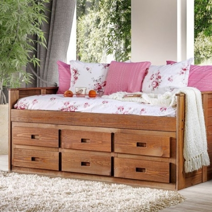 Furniture of America Lia Rustic Pine with Wood Mahogany Twin Captain Bed Model AM-BK602-BED-SLAT