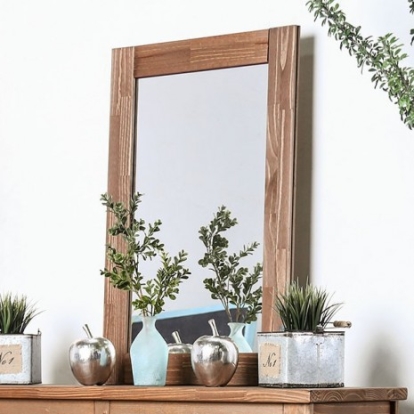 Furniture of America Lea Rustic Mirror Pine with Wood Mahogany Mirror Model AM7000M