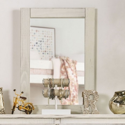 Furniture of America Rockwall Rustic Pine with Wood Wire-Brushed White Mirror Model AM7000WH-M