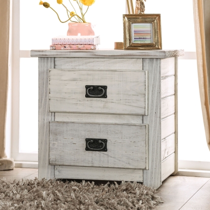Rockwall Rustic Wire-Brushed White Night Stand Model AM7000WH-N by Furniture of America