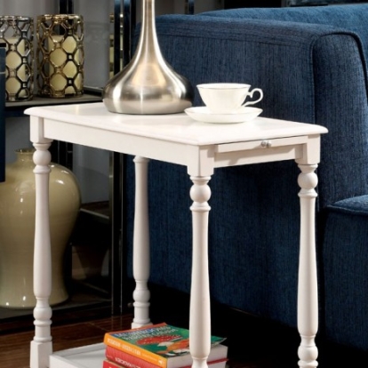 Furniture of America Deering Transitional Solid with Wood White Side Table Model CM-AC222