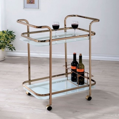 Furniture Of America Tiana Contemporary Metal Champagne Serving Cart | CM-AC235