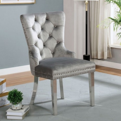 Furniture of America Jewett Contemporary Flannelette Solid with Wood Gray Wingback Chair (2-Ctn) Model CM-AC261GY-2PK