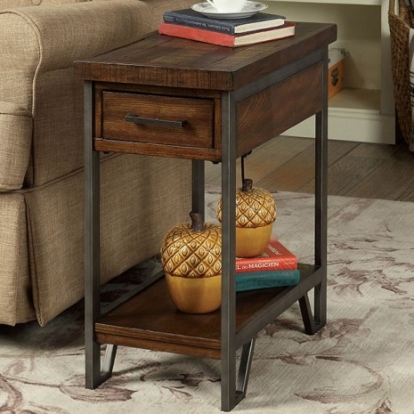 Furniture of America Brick Attic Rustic Metal with Wood Oak-Multi Side Table Model CM-AC286