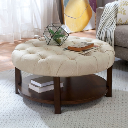 Alferia Walnut/Beige Round Ottoman Model CM-AC354 by Furniture of America