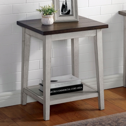 Banjar Antique White/Antique Walnut Side Table Model CM-AC361BR by Furniture of America