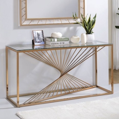 Furniture of America Sherbrooke Contemporary Glass Metal Gold Sofa Table Model CM-AC387