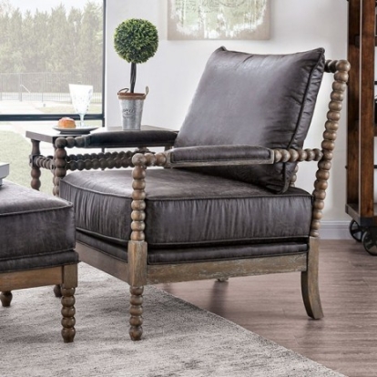 Furniture of America Tarragona Transitional Fabric-Like Vinyl Solid with Wood Warm Gray Accent Chair Model CM-AC6165GY-AC