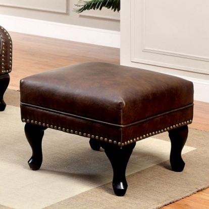 Furniture of America Vaugh Traditional Leatherette Rustic Brown Ottoman Model CM-AC6801BR-OT
