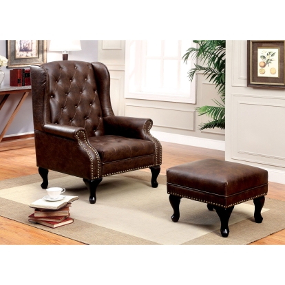 Vaugh Rustic Brown Accent Chair with Ottoman Model CM-AC6801BR-SET by Furniture of America