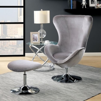 Furniture of America Shelia Contemporary Flannelette Metal Gray Accent Chair with Ottoman Model CM-AC6841GY