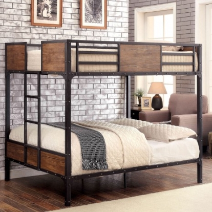 Furniture of America Clapton Industrial Metal with Wood Black Full-Full Bunk Bed Model CM-BK029FF